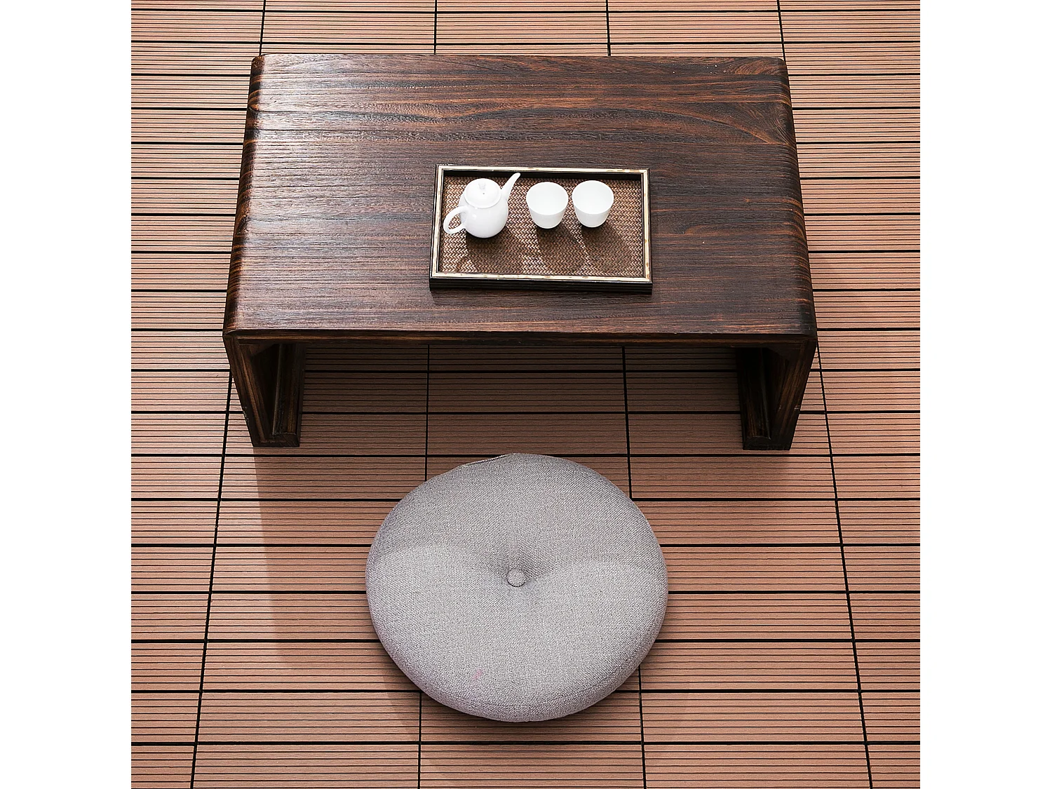 Lot de 11 dalles de jardin piscine 30 x 30 x 2,2 cm - clipsables, antidérapantes - HDPE effet bois