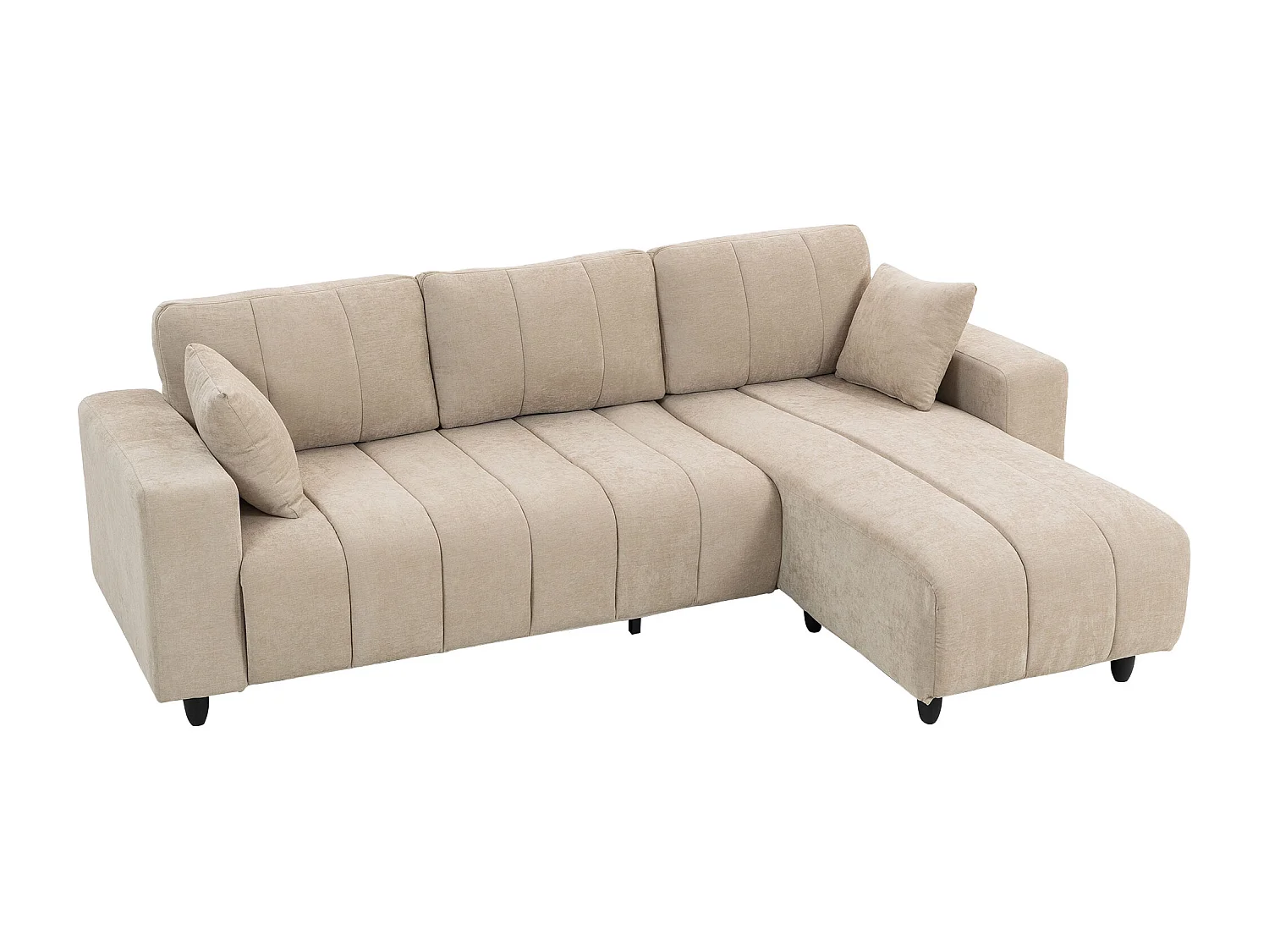 Canapé d'angle réversible 3 places design look matelassé 2 coussins déco tissu toucher lin beige