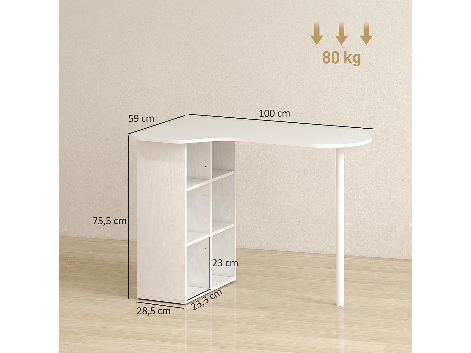 Bureau design - bureau forme organique compacte dim. 100 x 59 cm - 6 niches - acier MDF blanc