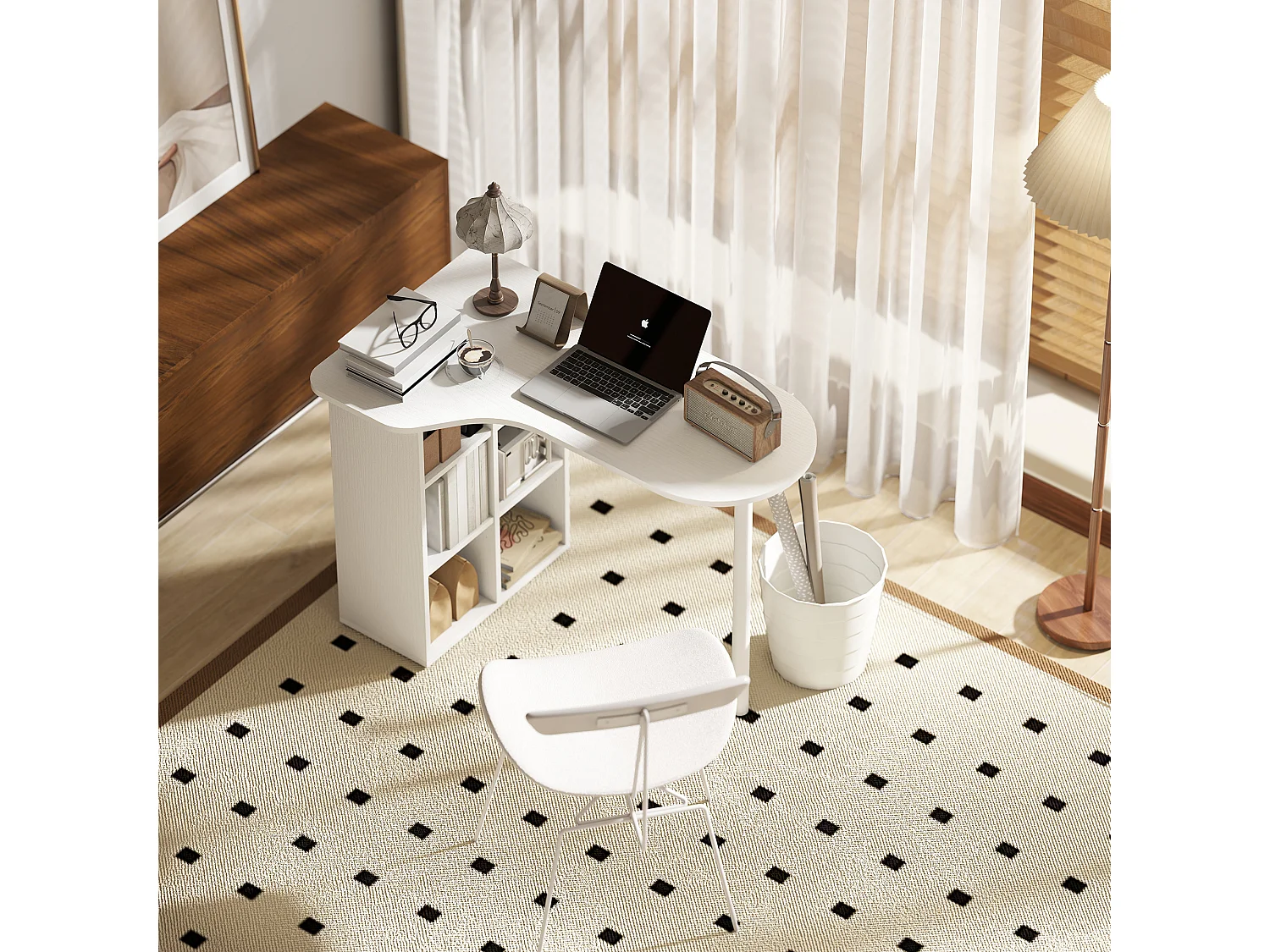 Bureau design - bureau forme organique compacte dim. 100 x 59 cm - 6 niches - acier MDF blanc
