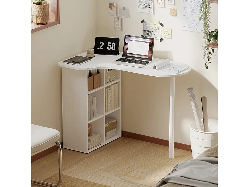 Bureau design - bureau forme organique compacte dim. 100 x 59 cm - 6 niches - acier MDF blanc