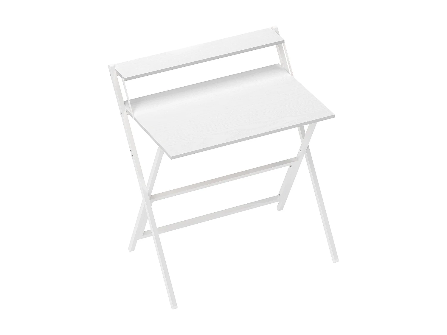 Bureau informatique design pliable - étagère haute - structure acier effet bois blanc