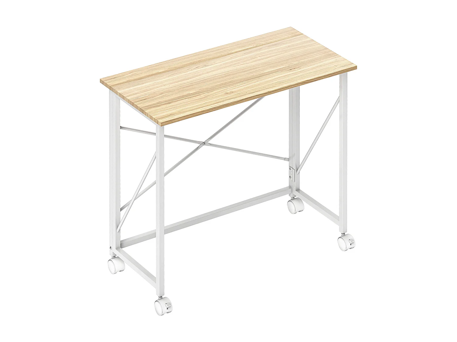 Bureau pliable à roulettes dim. 80x40cm acier blanc effet chêne clair