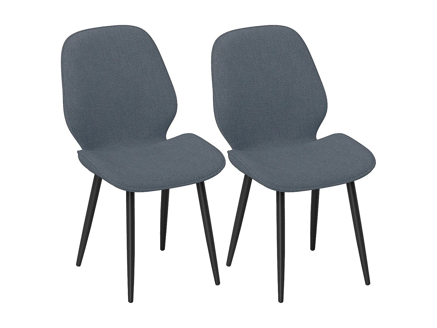 Lot de 2 chaises de salon design assise dossier enveloppant piètement acier noir tissu effet lin gris