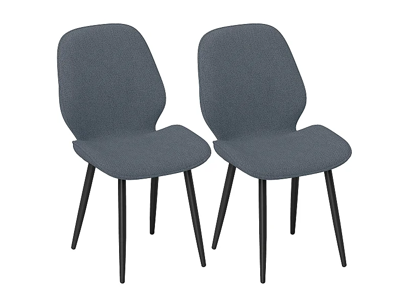 Lot de 2 chaises de salon design assise dossier enveloppant piètement acier noir tissu effet lin gris
