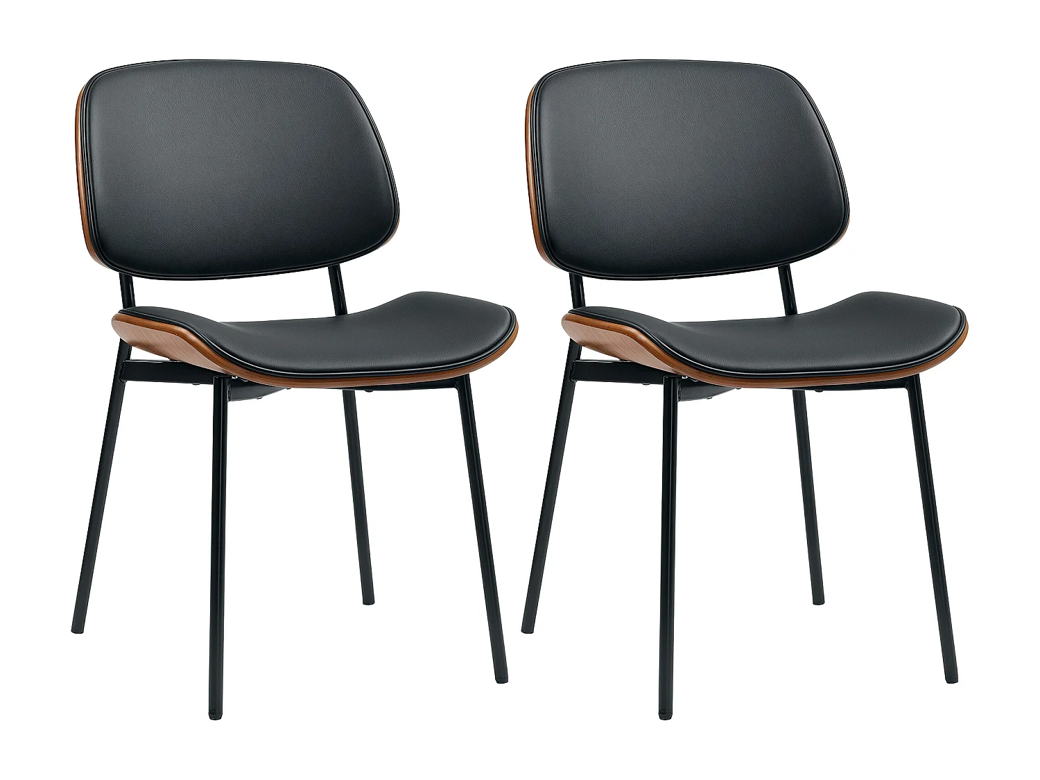 Lot de 2 chaises désign néo-rétro assise dossier cintré bois acier revêtement synthétique noir