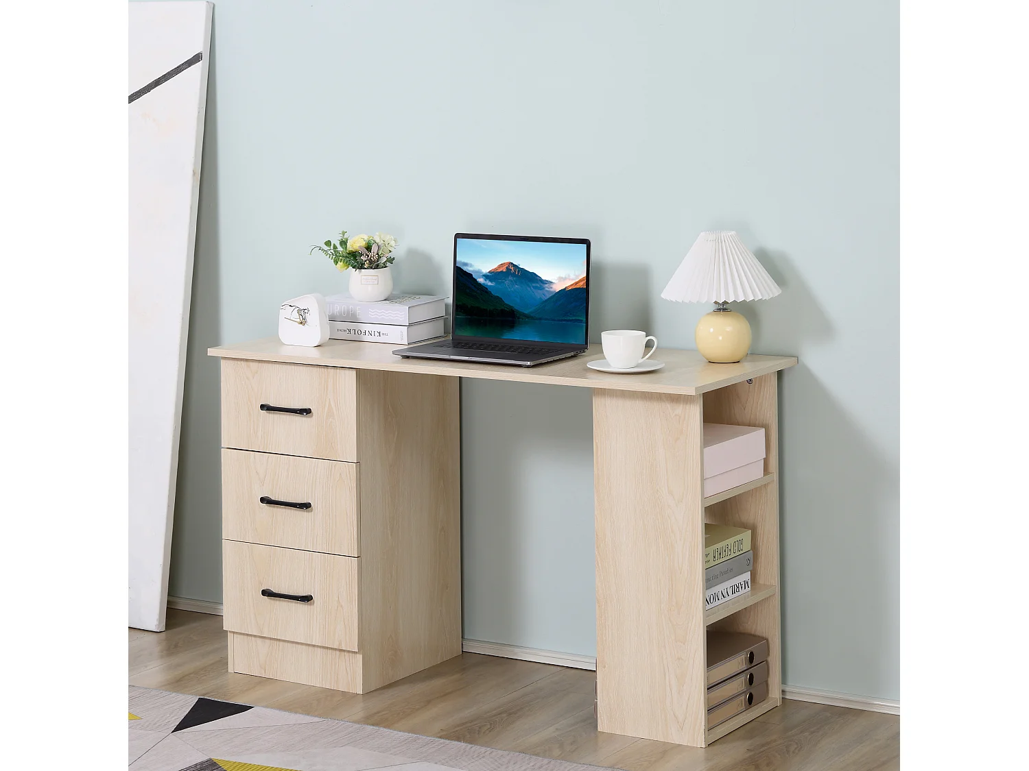 Bureau informatique table multi-fonctions 3 tiroirs 2 étagères dim. 120L x 49l x 72H cm MDF aspect bois