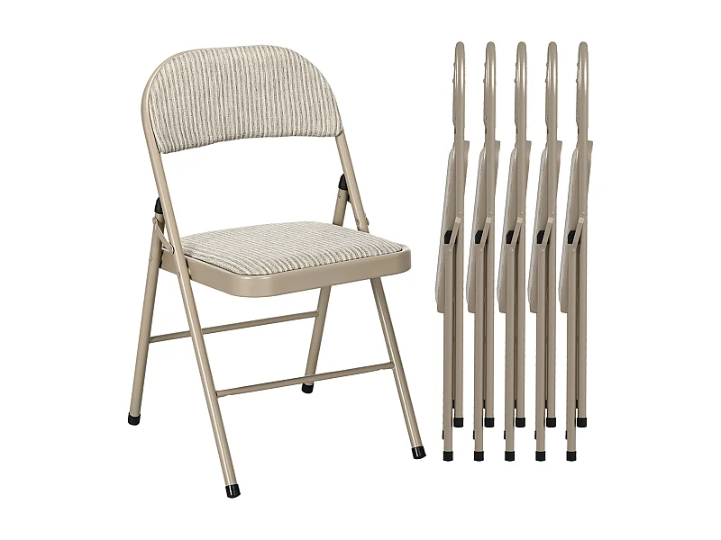 Lot de 6 chaises pliantes assise dossier rembourrés acier tissu toucher lin beige