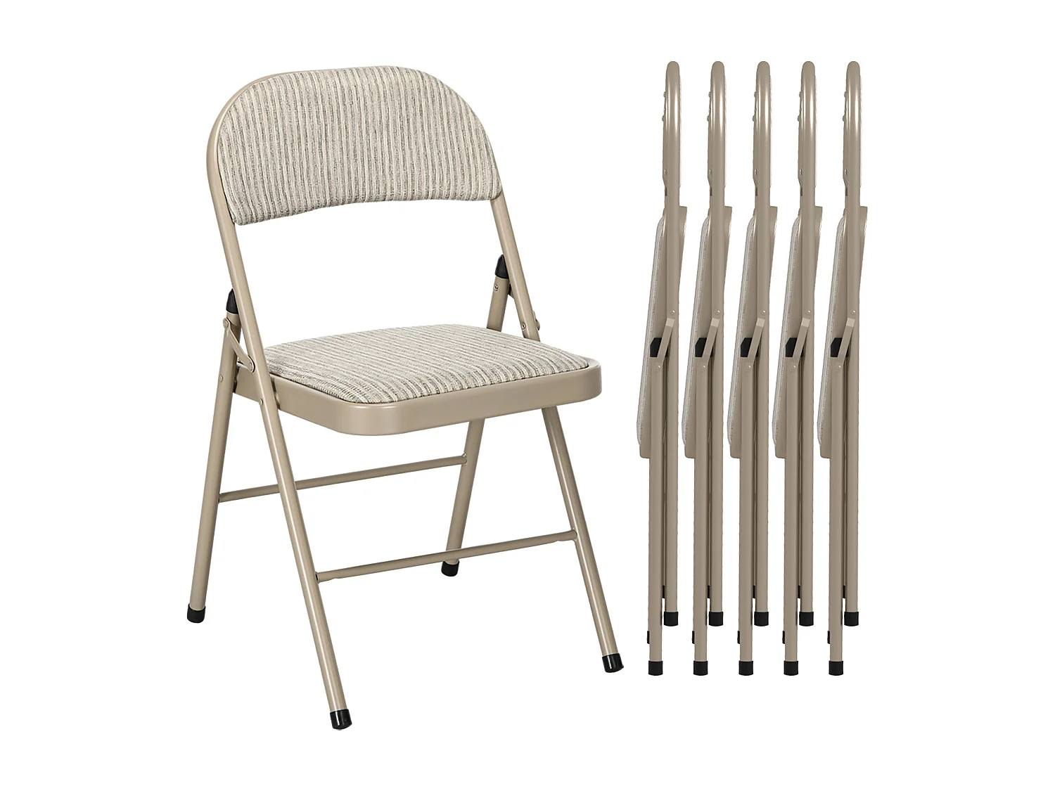 Lot de 6 chaises pliantes assise dossier rembourrés acier tissu toucher lin beige
