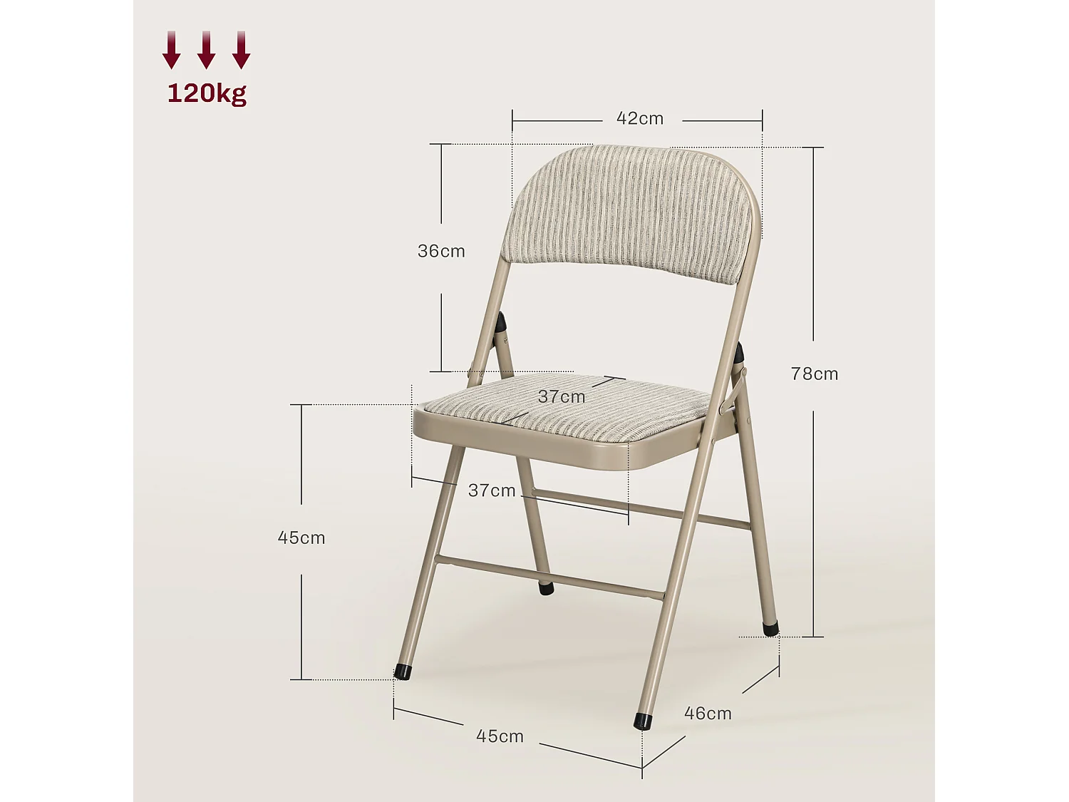 Lot de 6 chaises pliantes assise dossier rembourrés acier tissu toucher lin beige