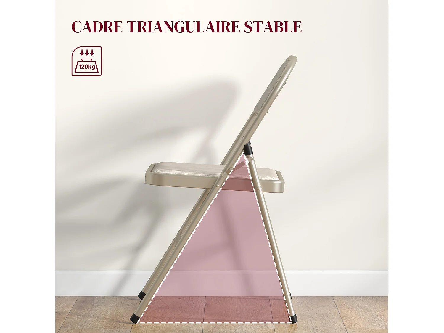 Lot de 6 chaises pliantes assise dossier rembourrés acier tissu toucher lin beige