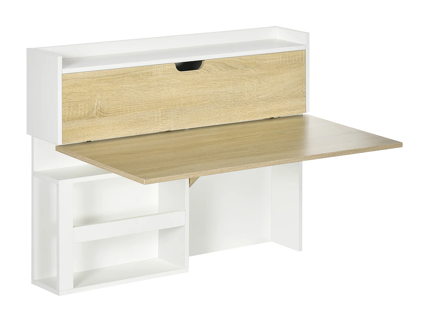 Bureau pliable mural avec étagères de rangement et placard, bureau rabattable, effet bois naturel