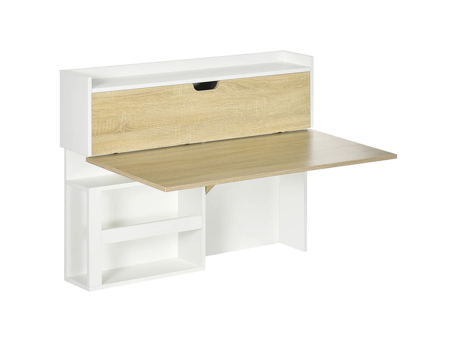 Bureau pliable mural avec étagères de rangement et placard, bureau rabattable, effet bois naturel