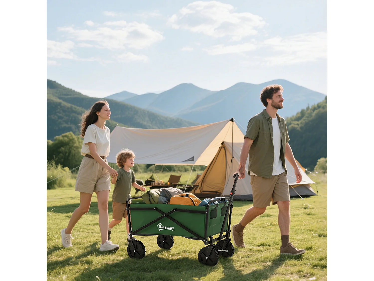 Chariot de transport pliable à roulettes - poignée télescopique - max. 40 Kg - métal noir oxford vert