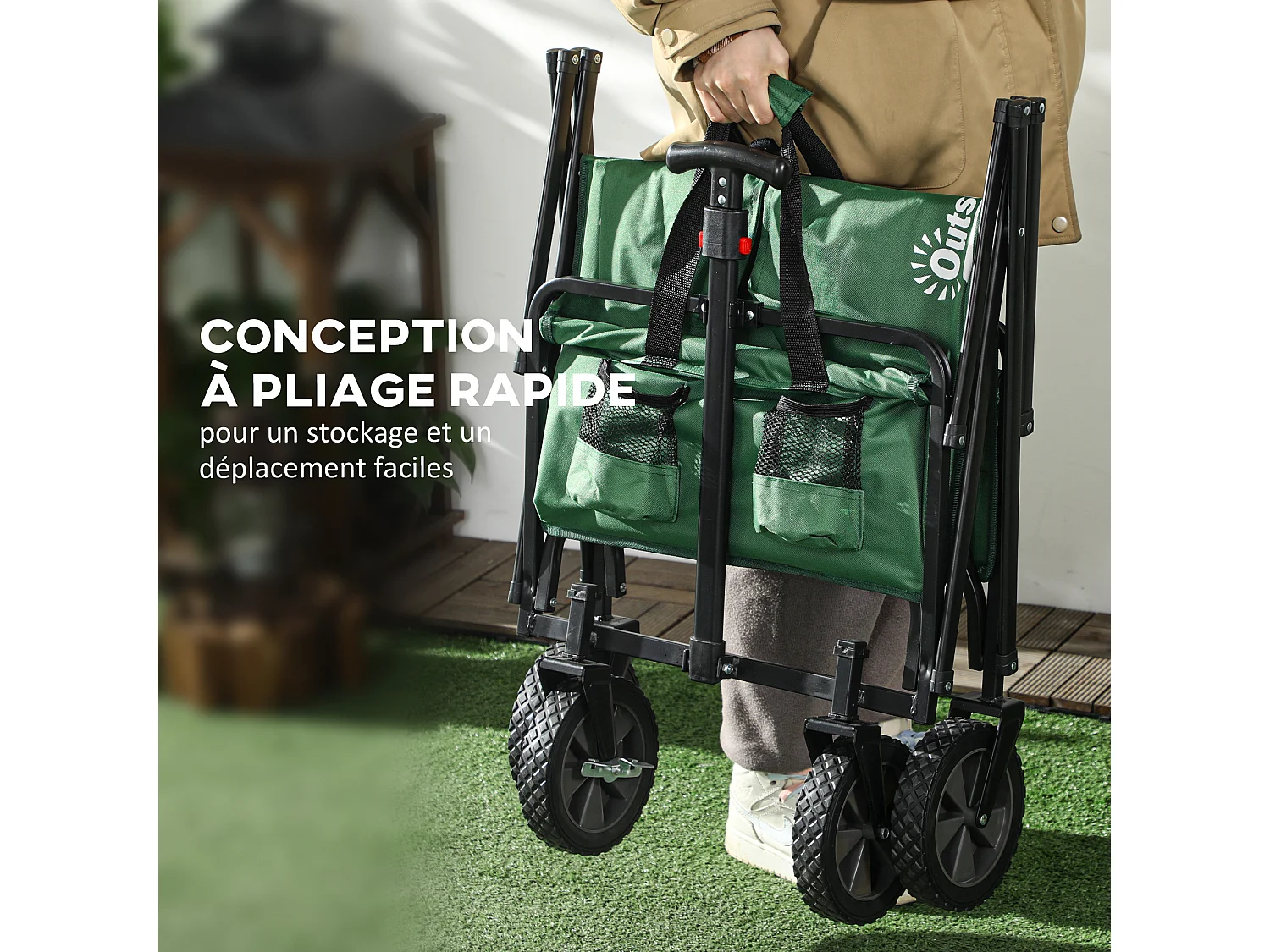 Chariot de transport pliable à roulettes - poignée télescopique - max. 40 Kg - métal noir oxford vert