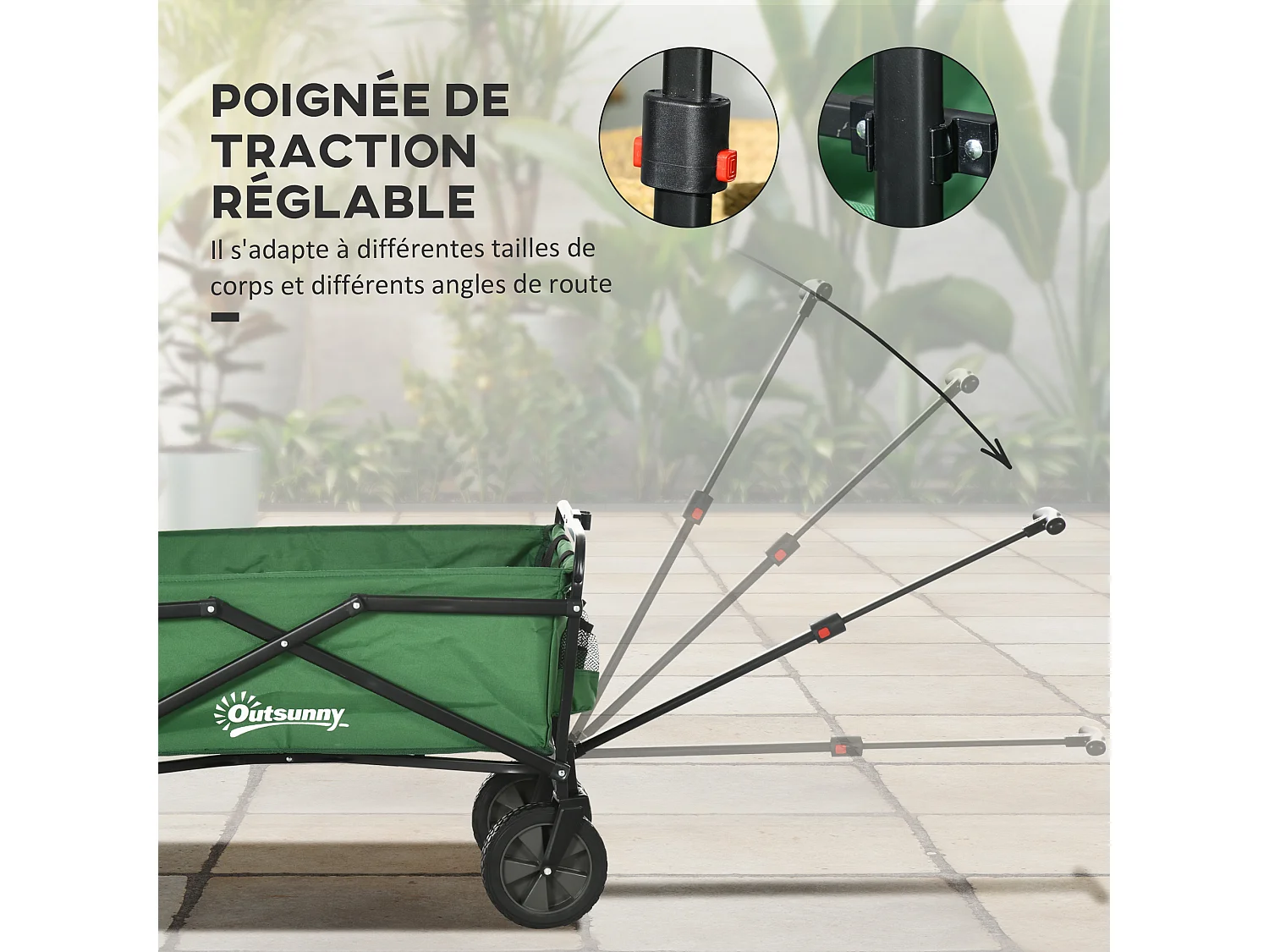 Chariot de transport pliable à roulettes - poignée télescopique - max. 40 Kg - métal noir oxford vert