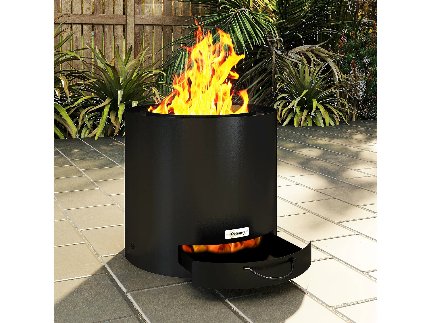 Brasero extérieur Ø45 cm design - bac à cendres intégré, tisonnier - acier noir