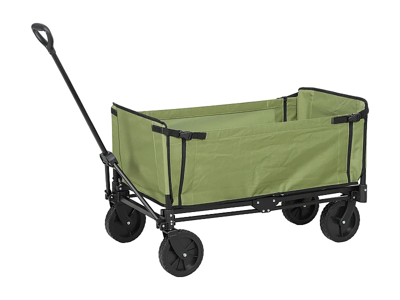 Chariot de jardin pliable 130L - housse zippée amovible, poignée télescopique mobile - acier noir tissu kaki