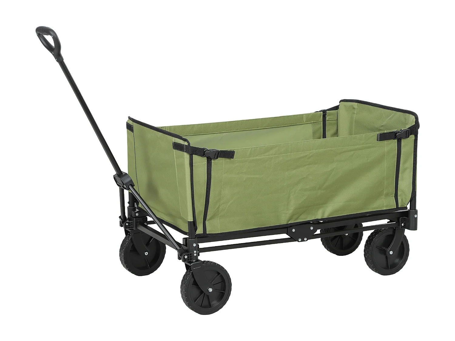 Chariot de jardin pliable 130L - housse zippée amovible, poignée télescopique mobile - acier noir tissu kaki