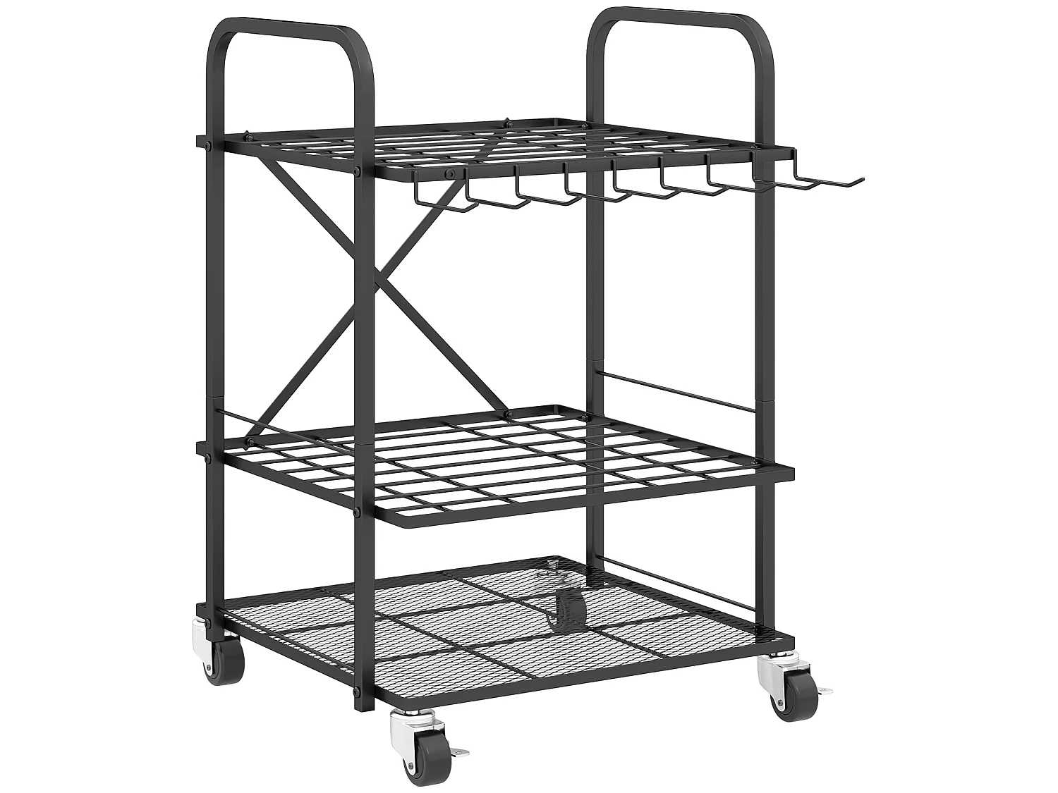 Organisateur d'outils de jardin - chariot de jardin - desserte - 9 crochets, 20 compartiments - métal noir