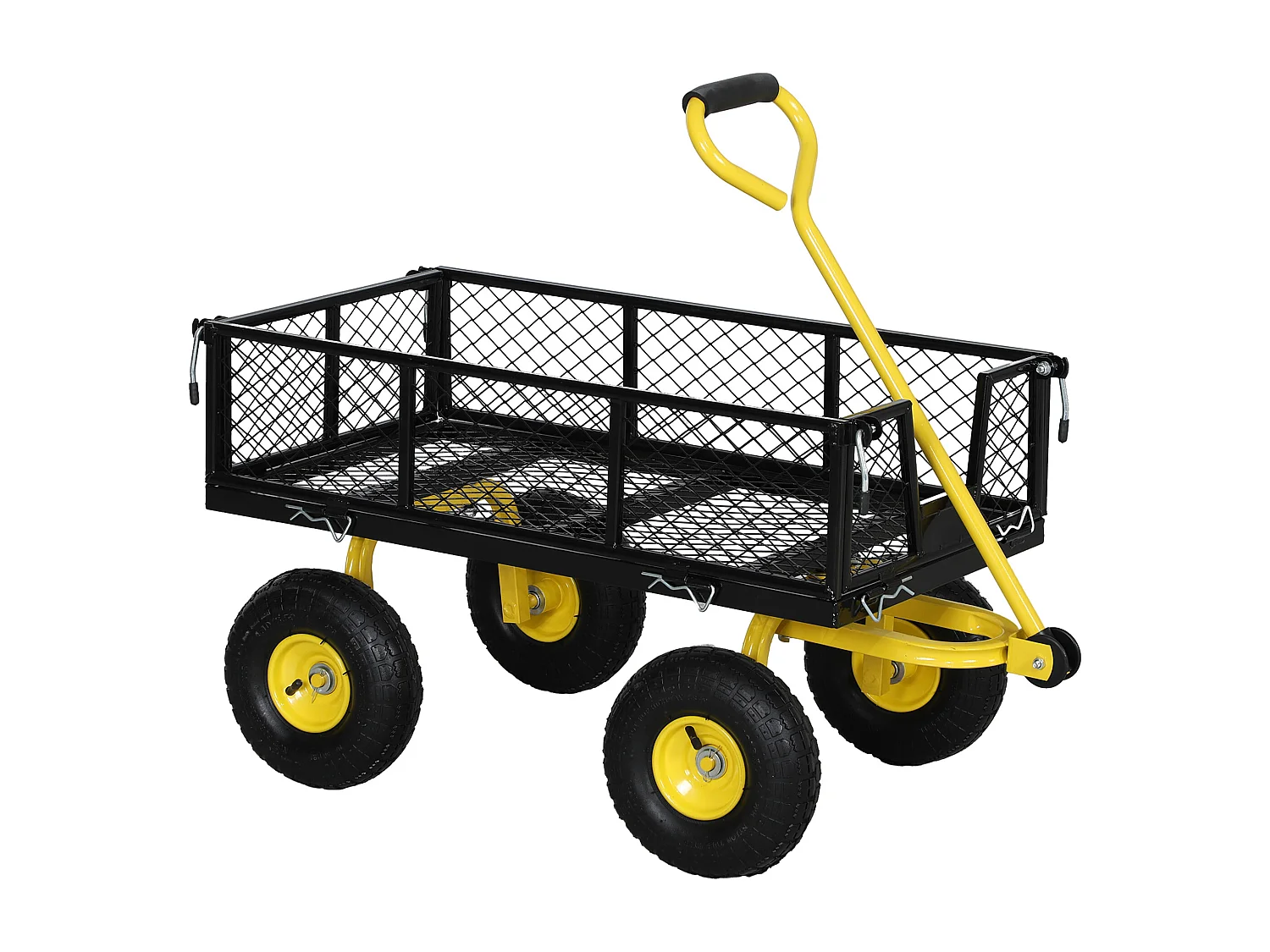 Chariot de jardin en acier - chariot de transport - côtés amovibles, poignée rotative - max. 200 Kg - noir jaune