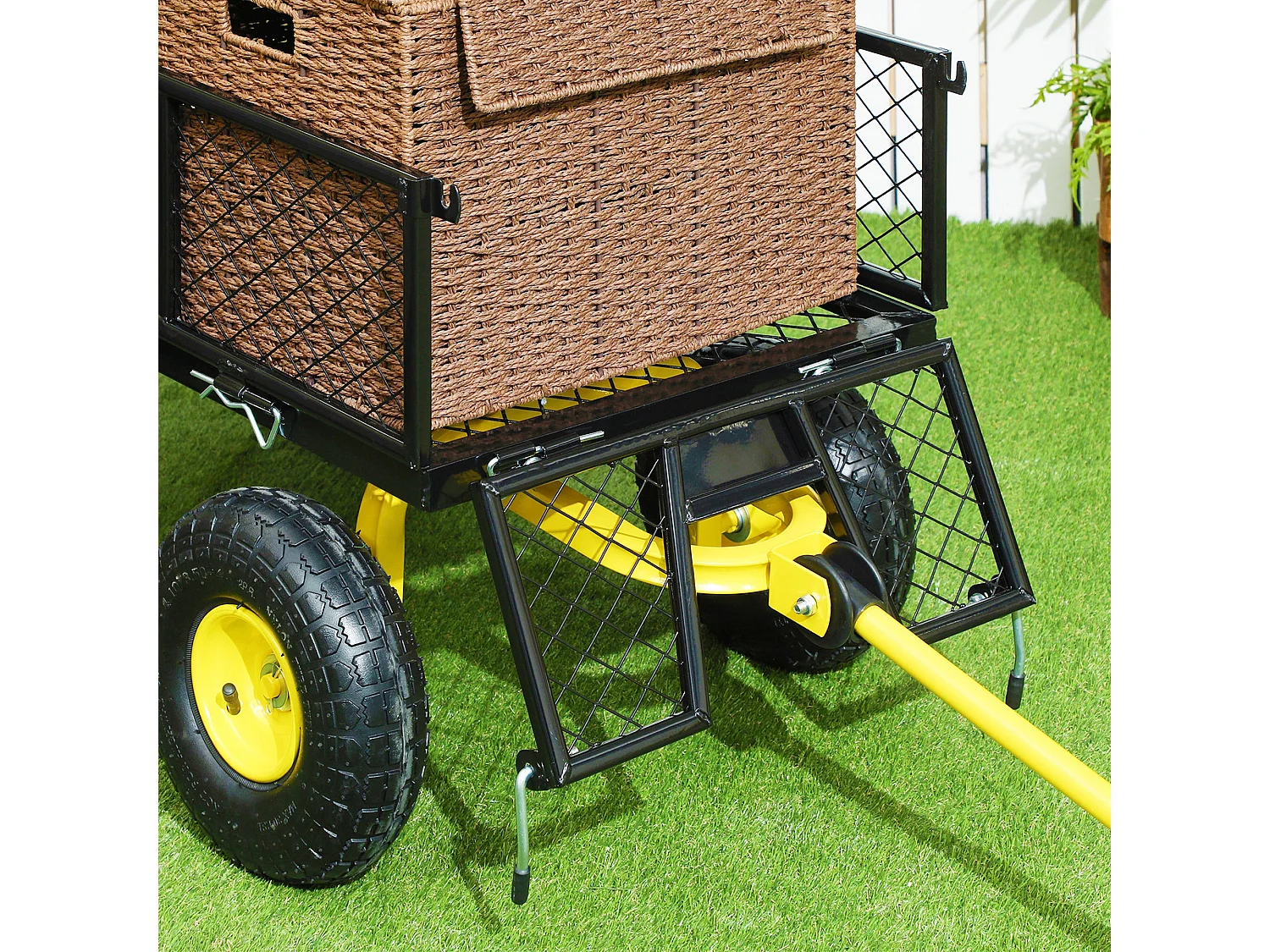 Chariot de jardin en acier - chariot de transport - côtés amovibles, poignée rotative - max. 200 Kg - noir jaune