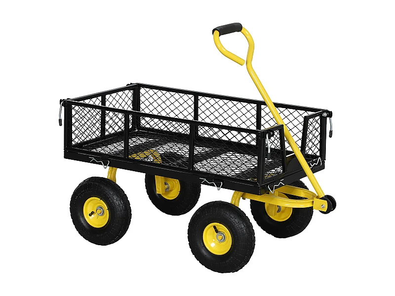 Chariot de jardin en acier - chariot de transport - côtés amovibles, poignée rotative - max. 200 Kg - noir jaune