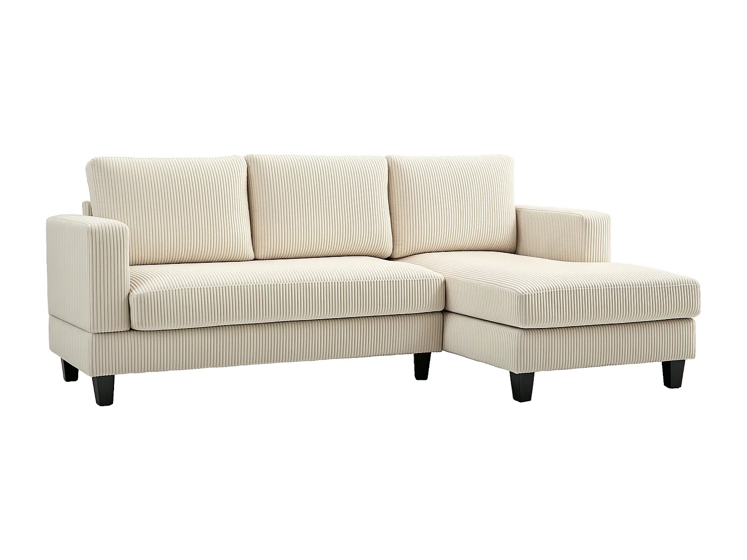 Canapé d'angle 3 places en velours côtelé dim. 214 x 134 cm beige