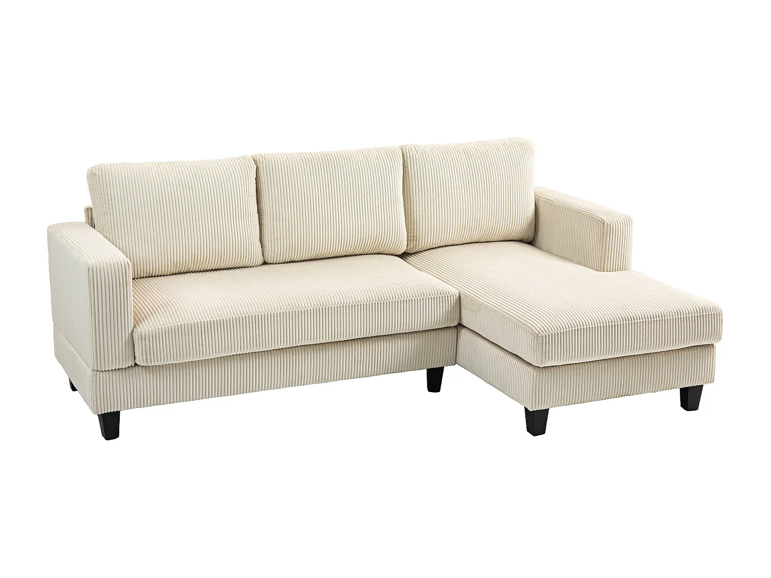 Canapé d'angle 3 places en velours côtelé dim. 214 x 134 cm beige