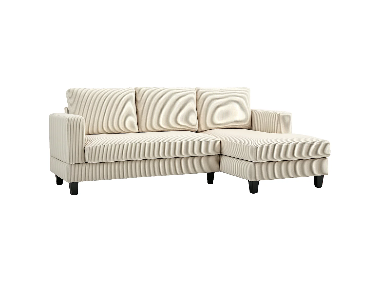 Canapé d'angle 3 places en velours cotele beige