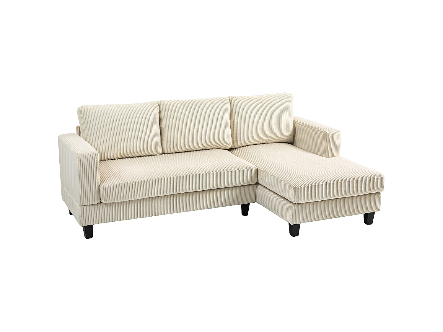Canapé d'angle 3 places en velours cotele beige
