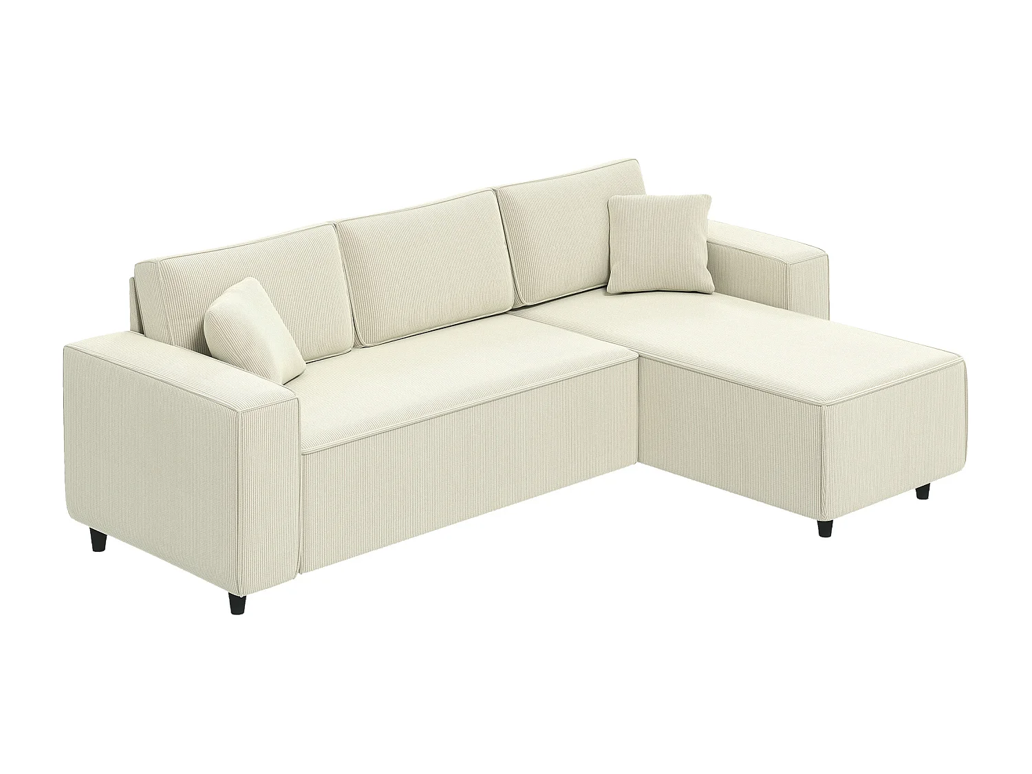 Canapé d'angle réversible 3 places velours côtelé avec 2 coussins crème