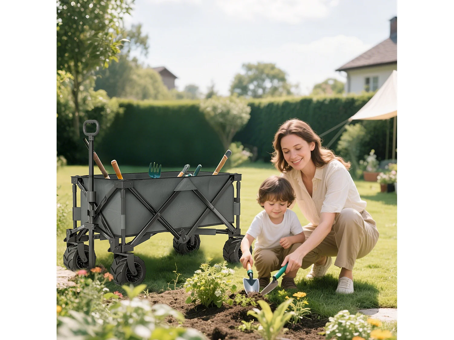 Chariot de transport pliable à roulettes - poignée télescopique - max. 70 Kg - métal noir oxford gris