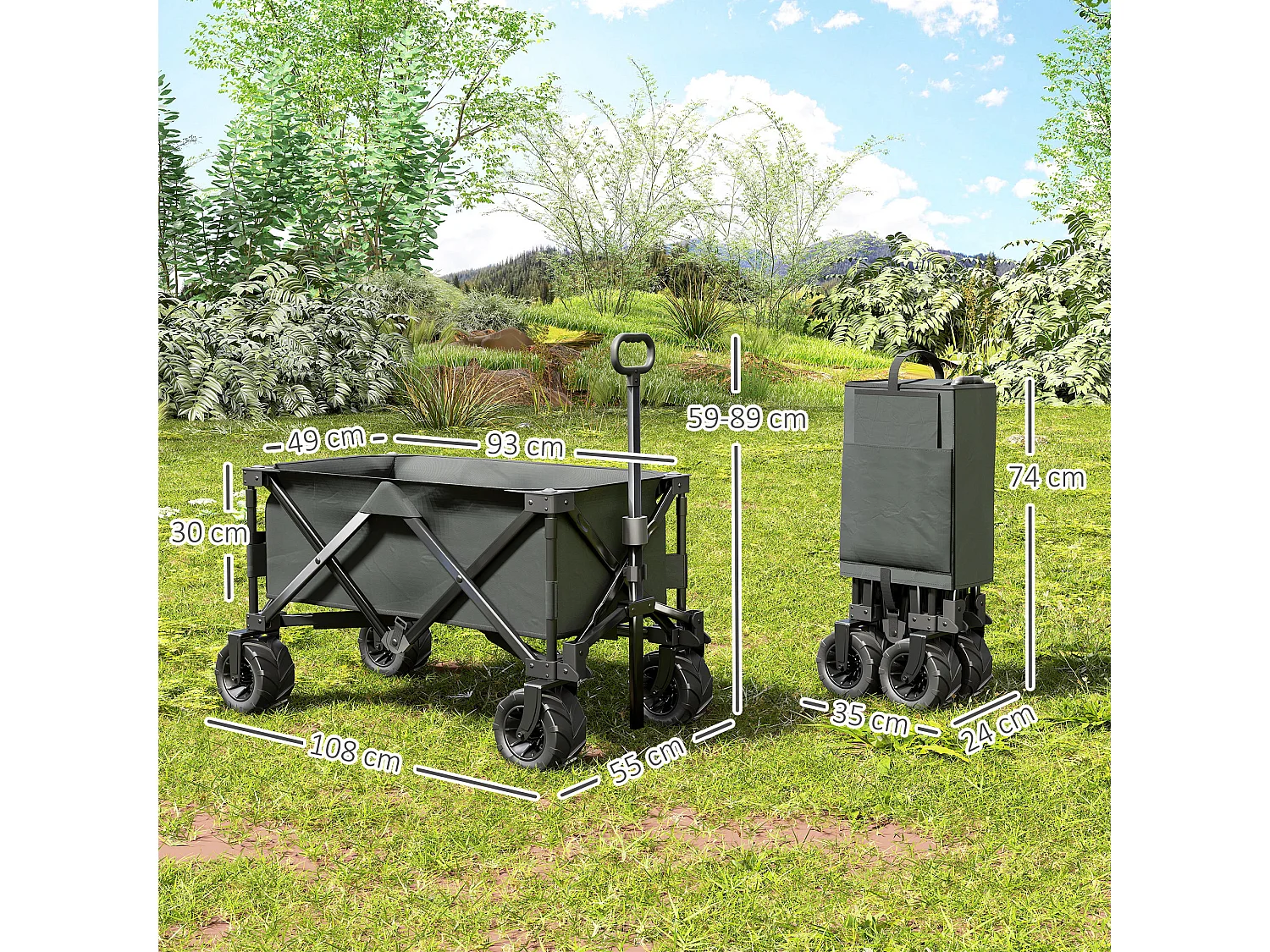 Chariot de transport pliable à roulettes - poignée télescopique - max. 70 Kg - métal noir oxford gris