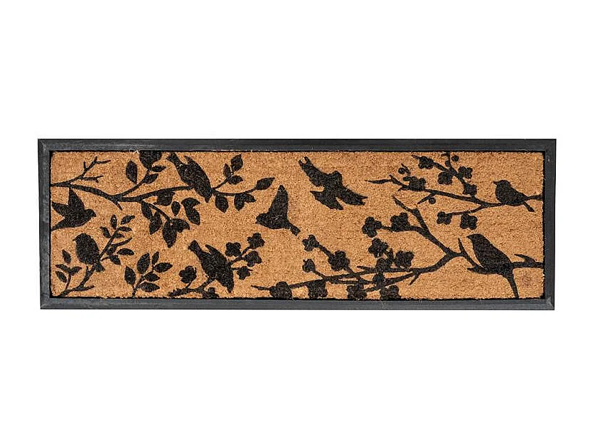Paillasson en coco motif oiseaux avec dos latexé antidérapant – 120x40 cm