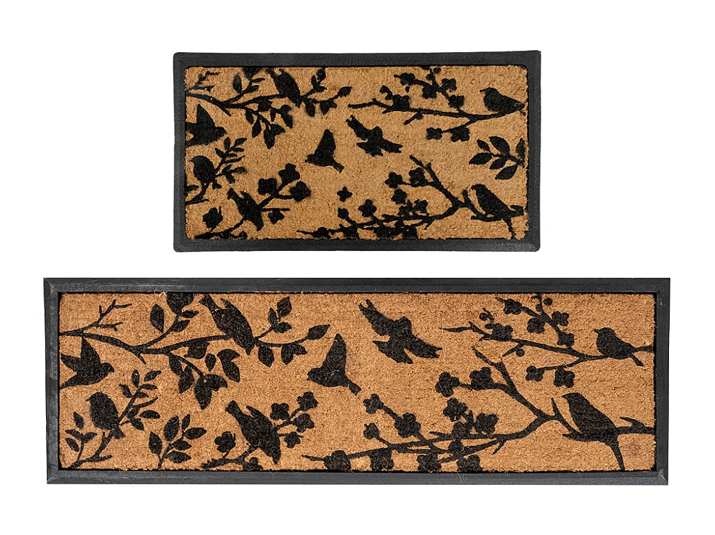 Paillasson en coco motif oiseaux avec dos latexé antidérapant – 120x40 cm