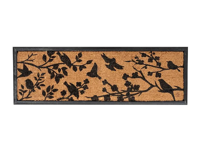 Paillasson en coco motif oiseaux avec dos latexé antidérapant – 120x40 cm