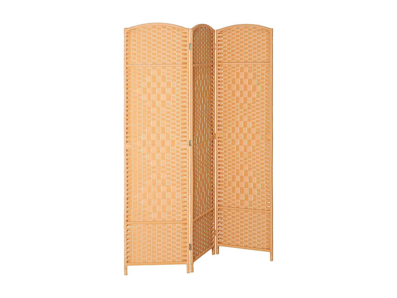 Paravent intérieur 3 panneaux pliables en bois séparateur de pièce style bohème tissé orangé