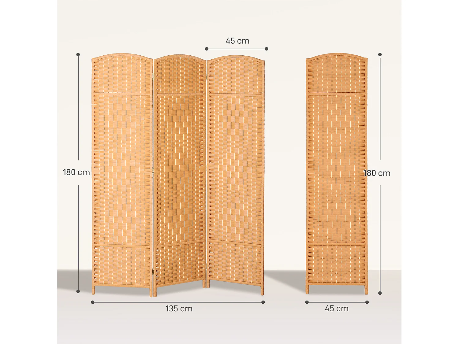 Paravent intérieur 3 panneaux pliables en bois séparateur de pièce style bohème tissé orangé