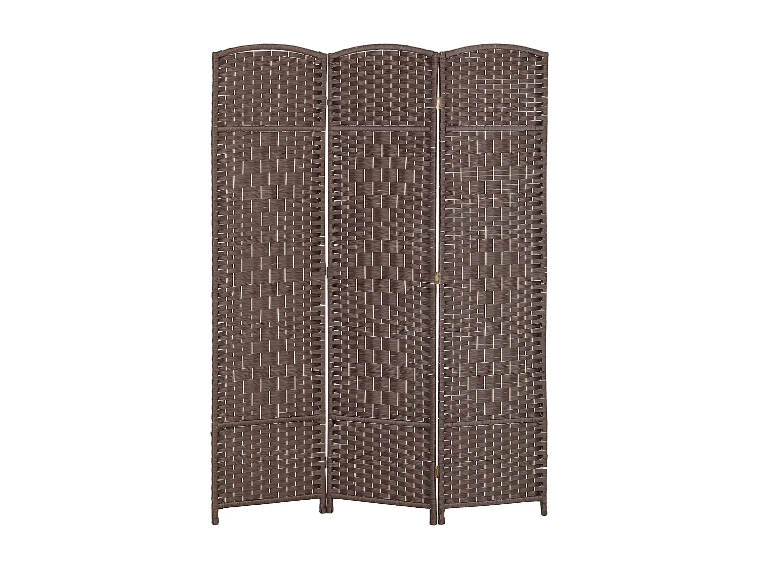 Paravent intérieur 3 panneaux pliables en bois séparateur de pièce style bohème tissé chocolat