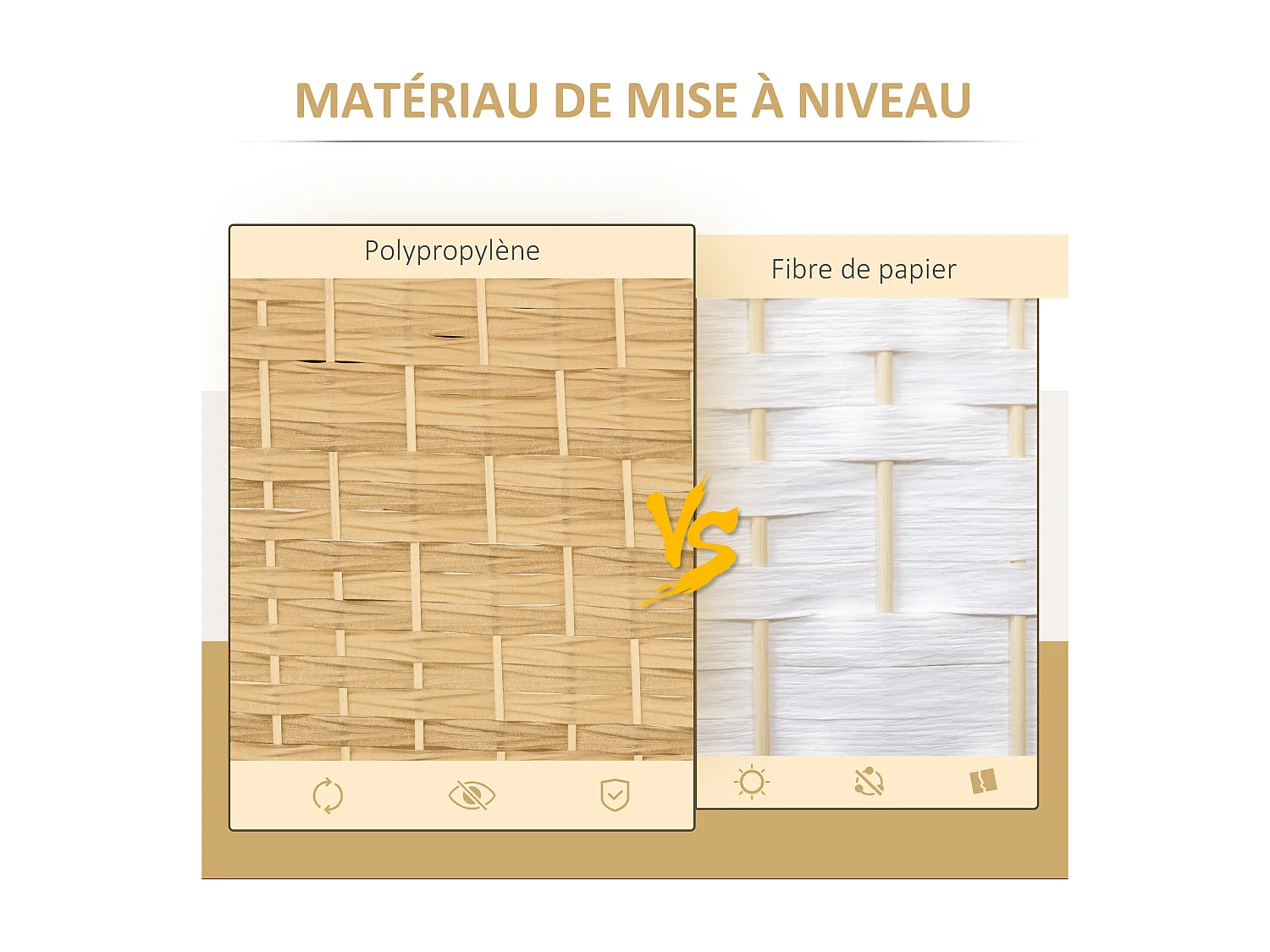 Paravent intérieur 3 panneaux pliables en bois séparateur de pièce style bohème tissé naturel