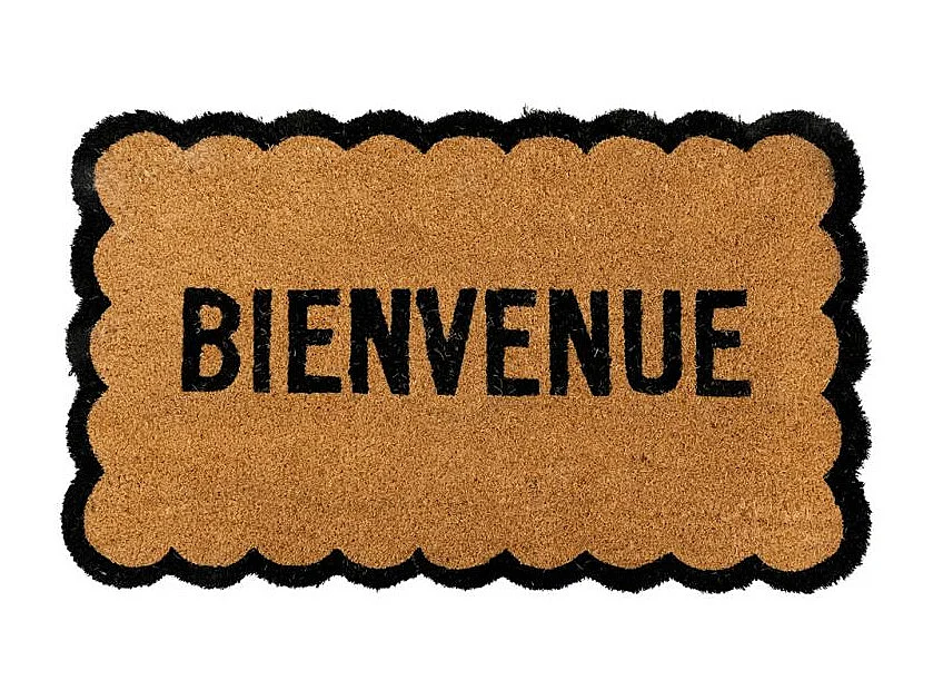 Paillasson en coco Bienvenue avec découpe arrondie et base antidérapante