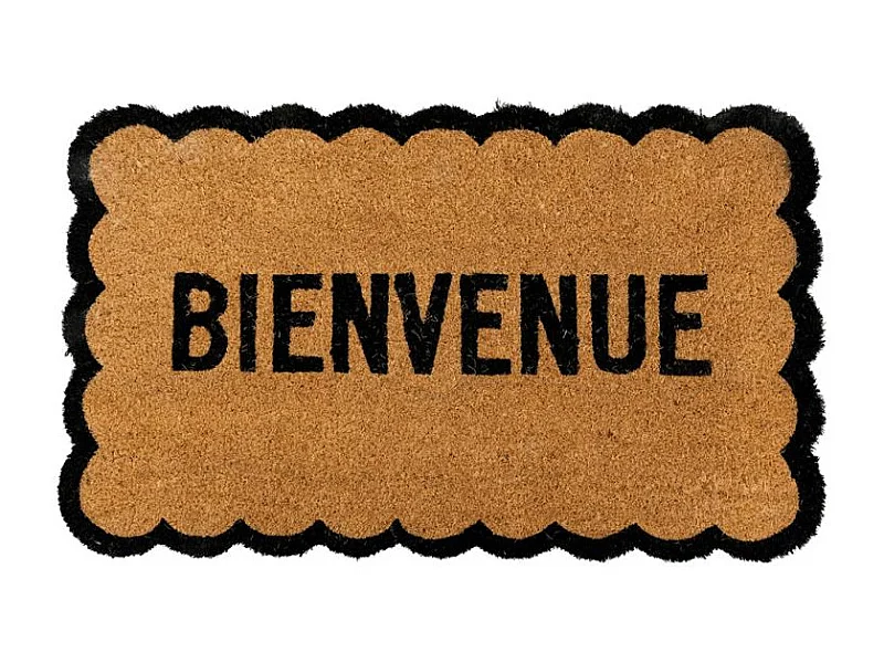 Paillasson en coco Bienvenue avec découpe arrondie et base antidérapante