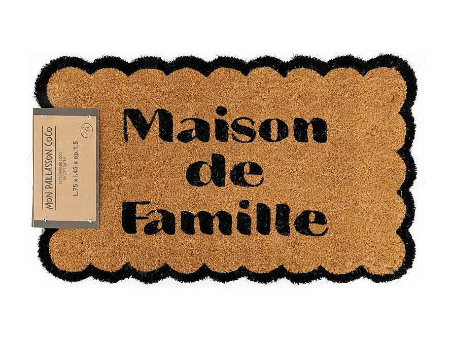 Paillasson en coco Maison de Famille avec découpe arrondie et base antidérapante
