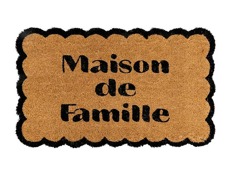 Paillasson en coco Maison de Famille avec découpe arrondie et base antidérapante