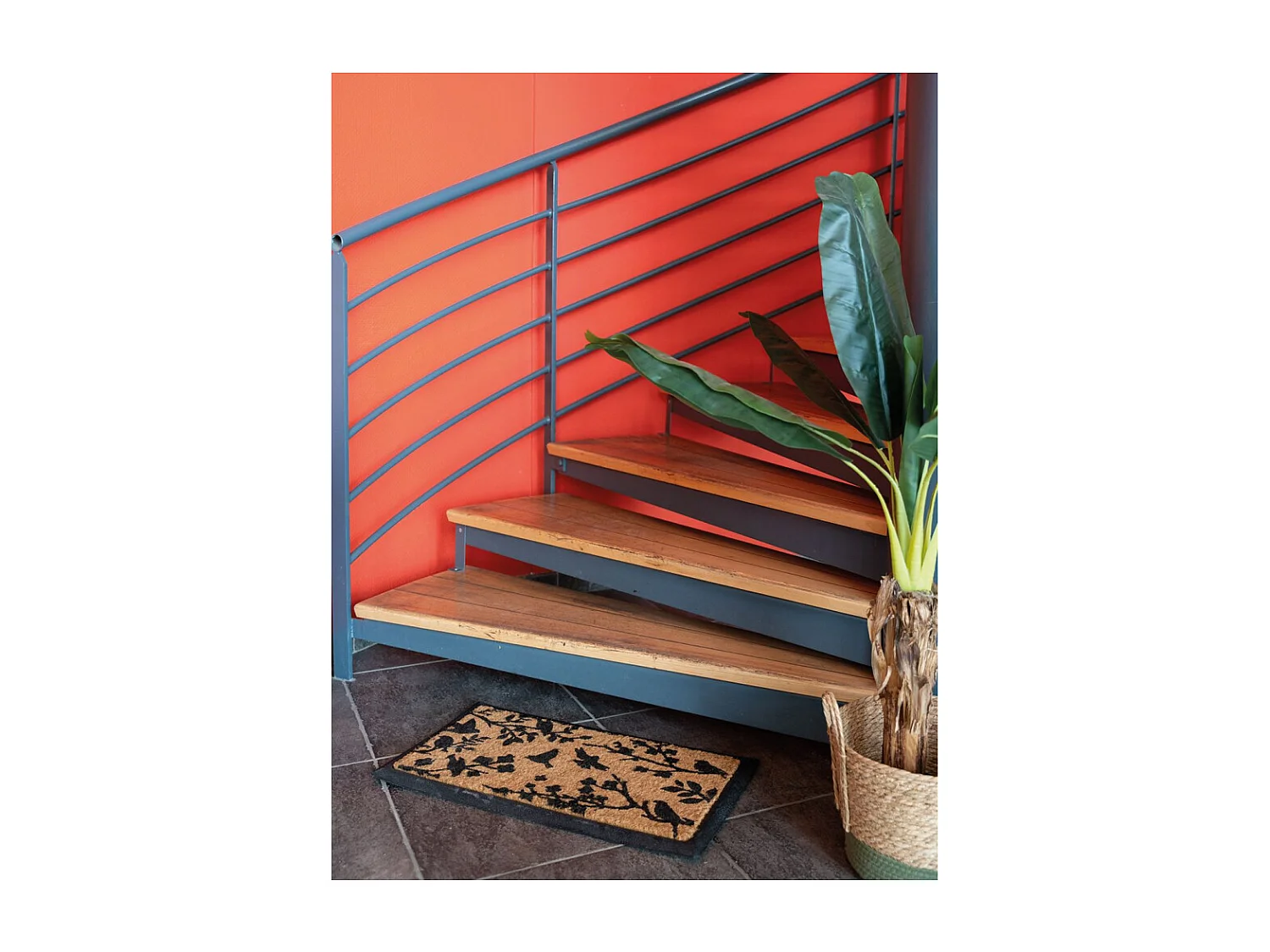 Paillasson en coco motif oiseaux avec dos latexé antidérapant – 70x40 cm