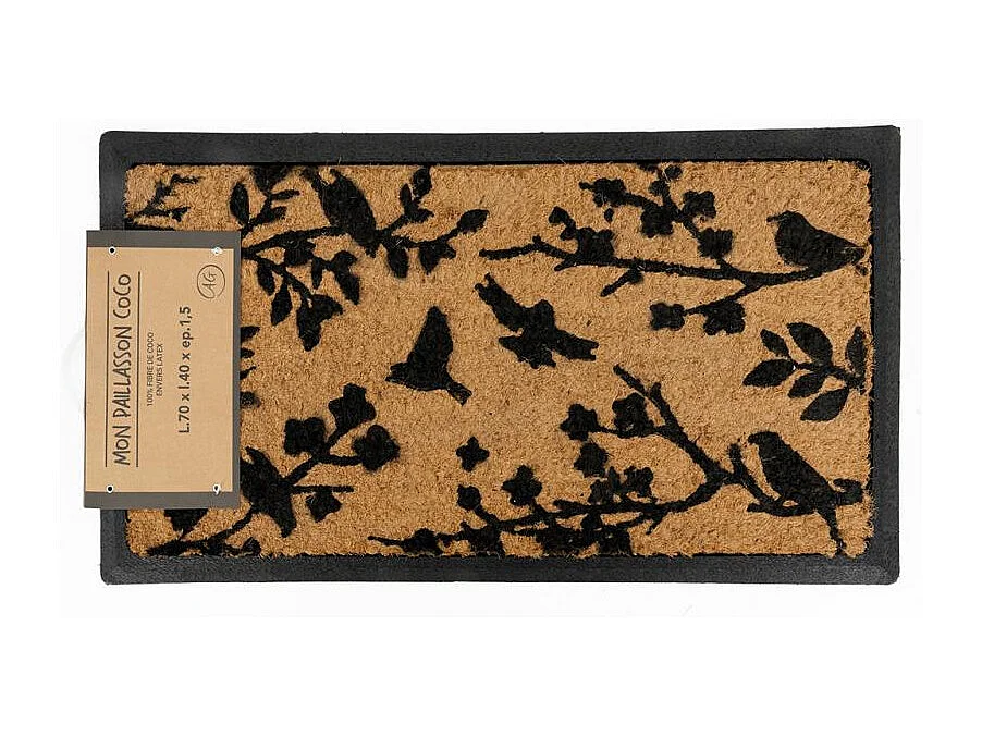 Paillasson en coco motif oiseaux avec dos latexé antidérapant – 70x40 cm