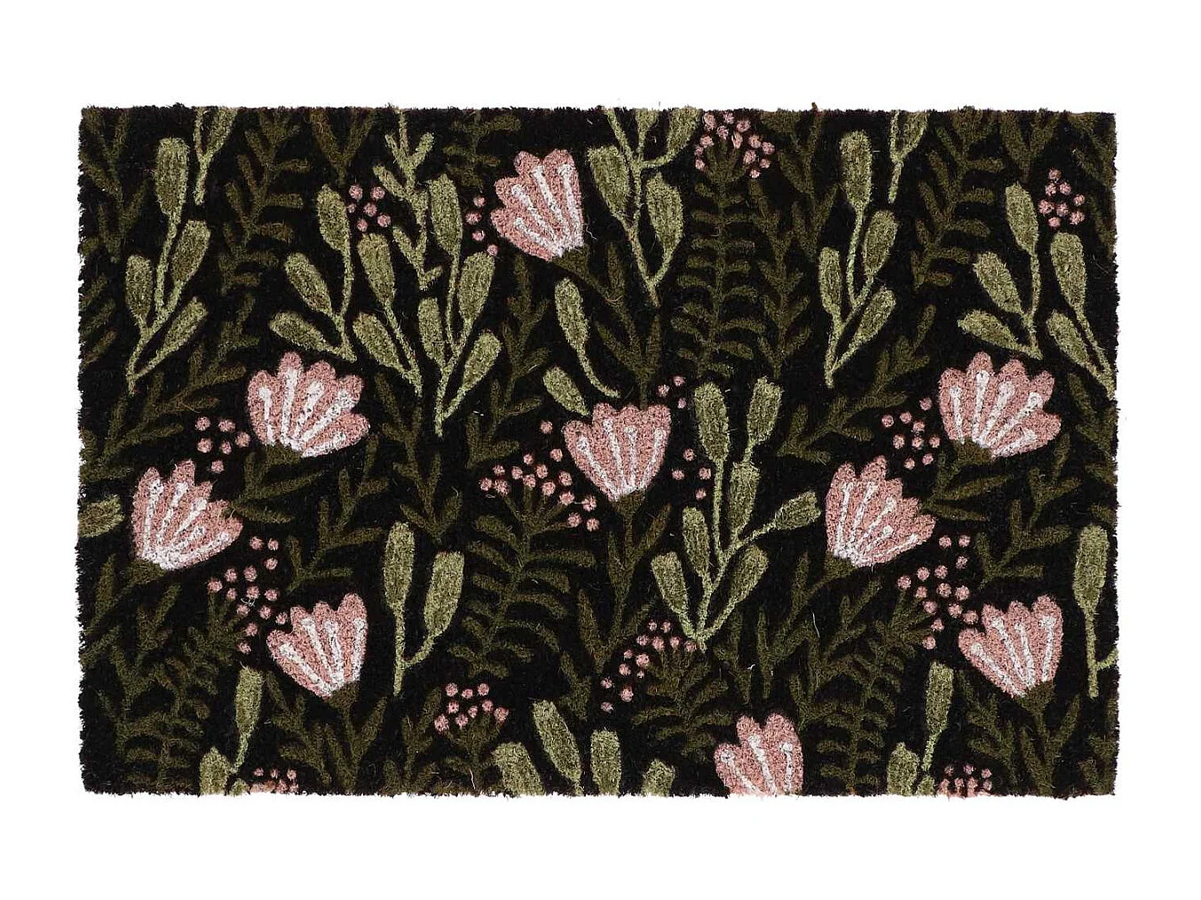 Paillasson en fibres de coco floral noir