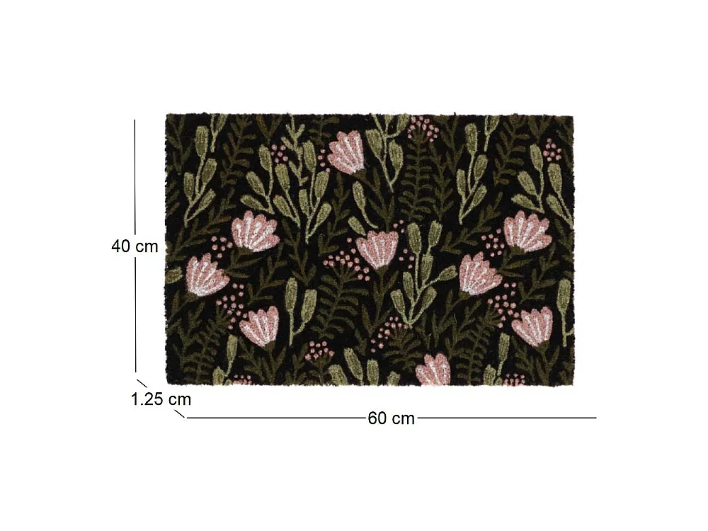 Paillasson en fibres de coco floral noir