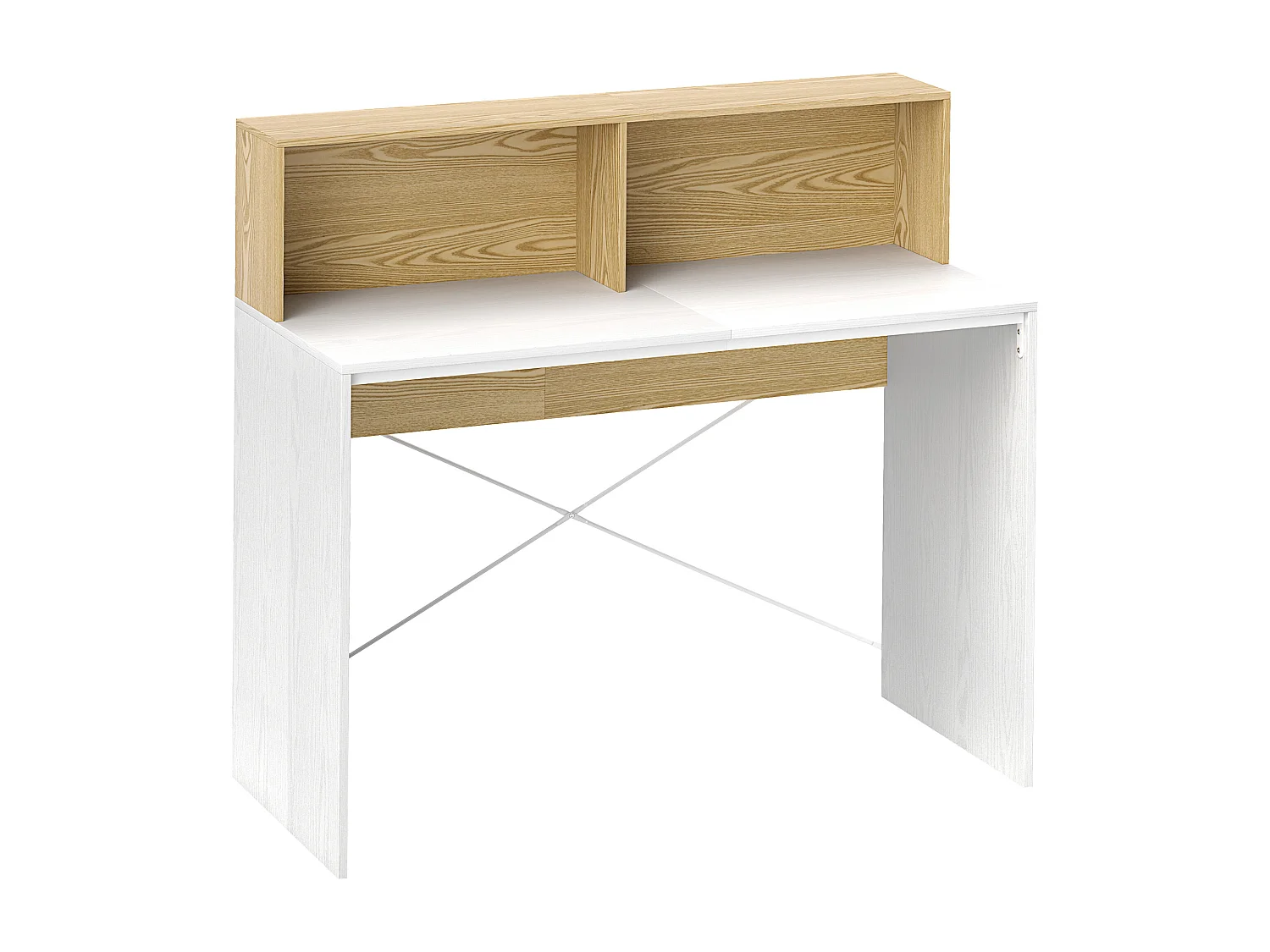 Bureau secrétaire style cosy - 2 niches, étagère - effet bois blanc et clair